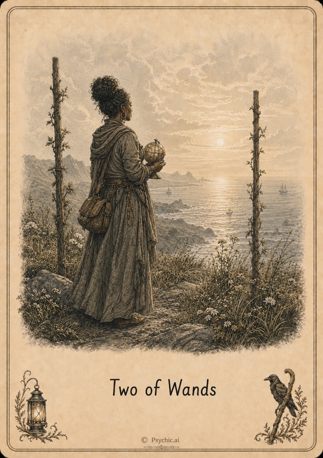 Two of Wands tarot card illustration